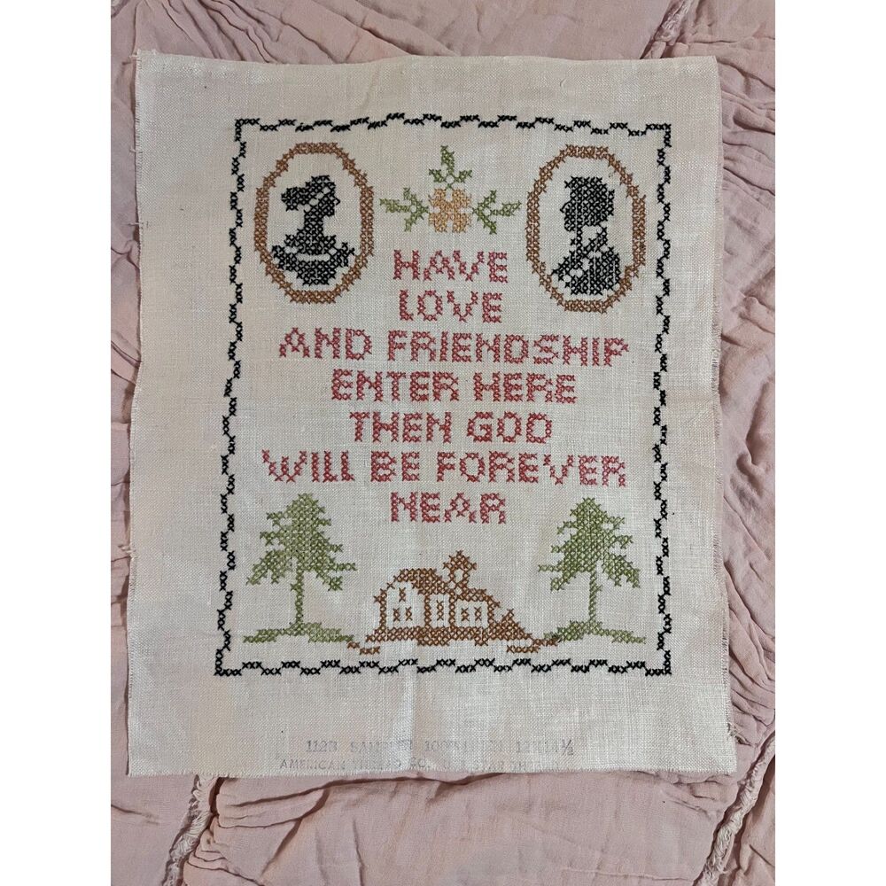Unframed Handmade Embroidery Fairy Grandma HOBO Cottage  12x14 Love & Friendship